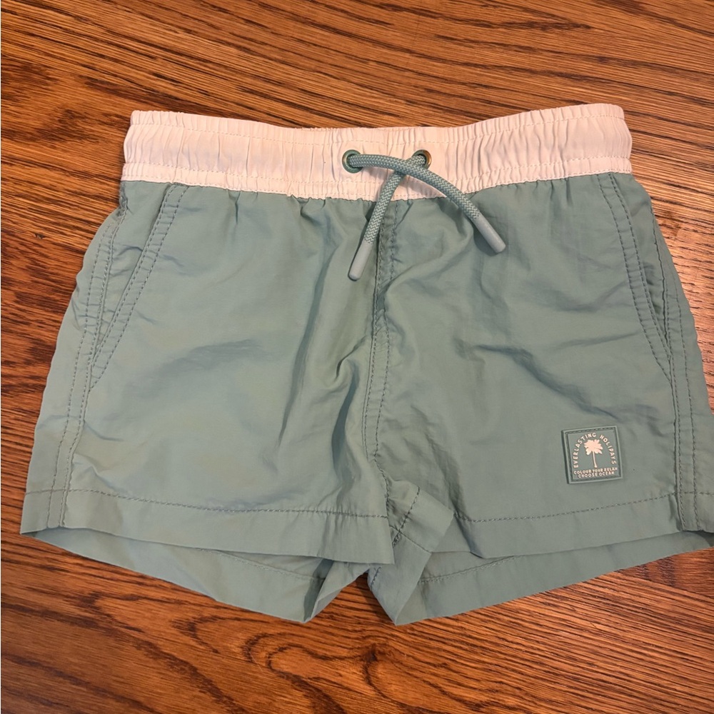 Zara Light Teal Drawstring Swim Shorts with White Waistband